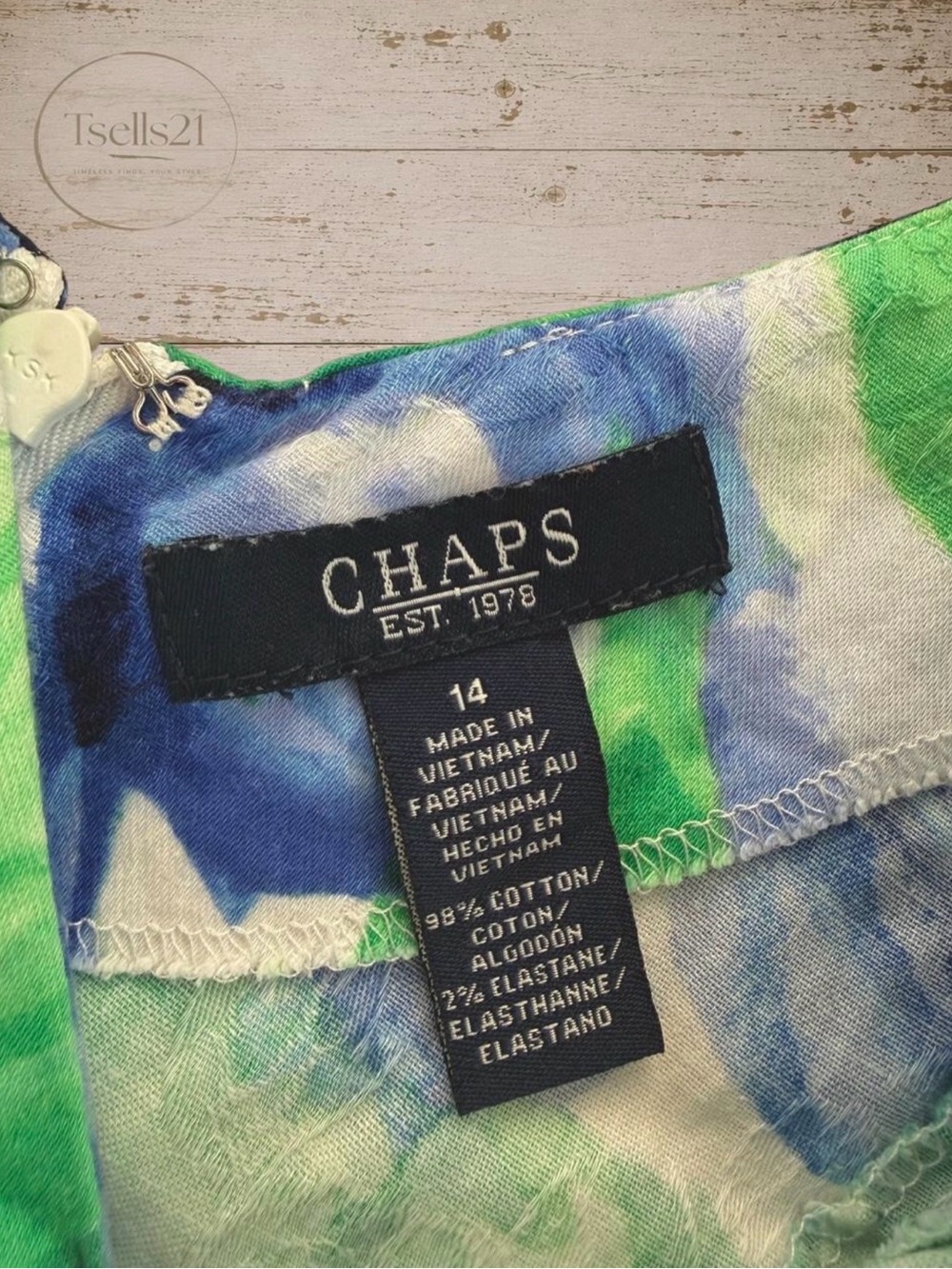 Chaps 98% Cotton Blue/Green Watercolor Floral Midi Dress - Picture 6 of 8